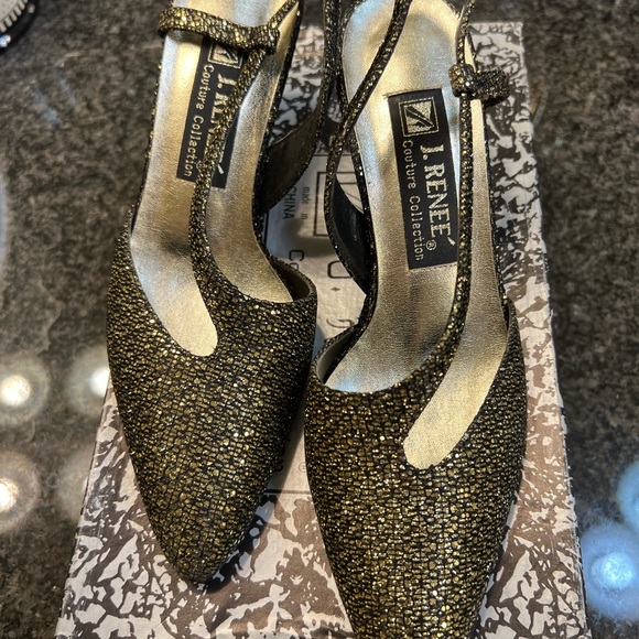 Sparkly Gold J. Renee' Shoes , size 7M with stretch strap & 2 3/4 inches heels. - Picture 3 of 9